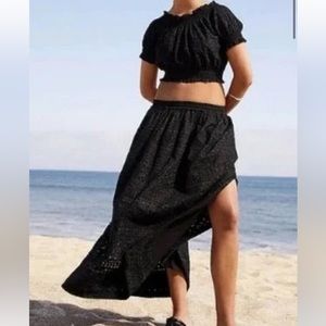 J Crew Black Eyelet Top and Skirt Set. Top size L. Skirt size M.